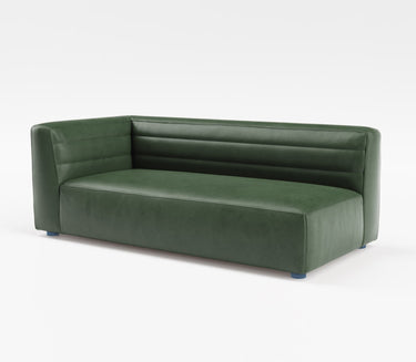 Custom channeled green vegan leather sofa